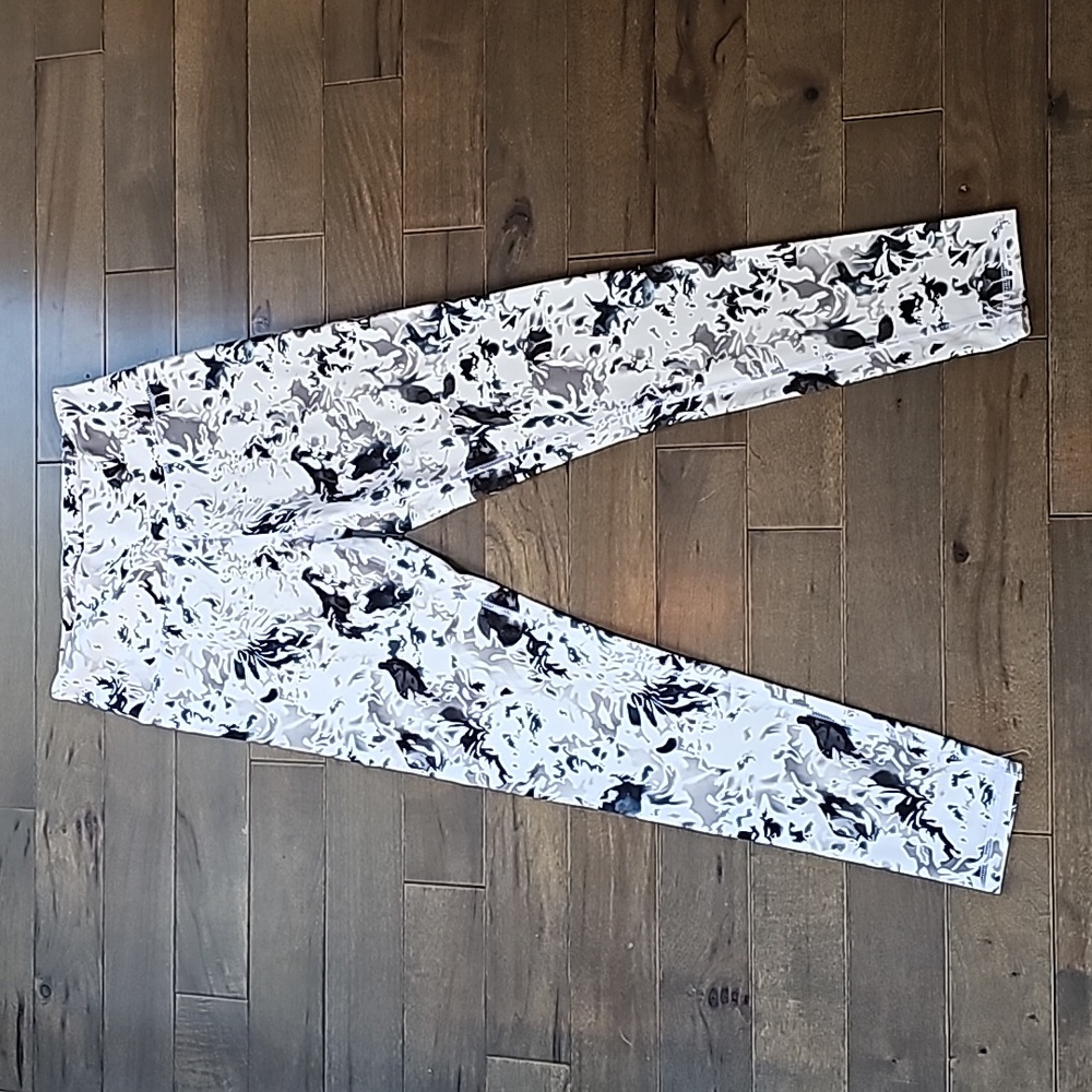LAST CALL - Balance Collection Yoga Leggings, White/Black Floral Ink Blot Print